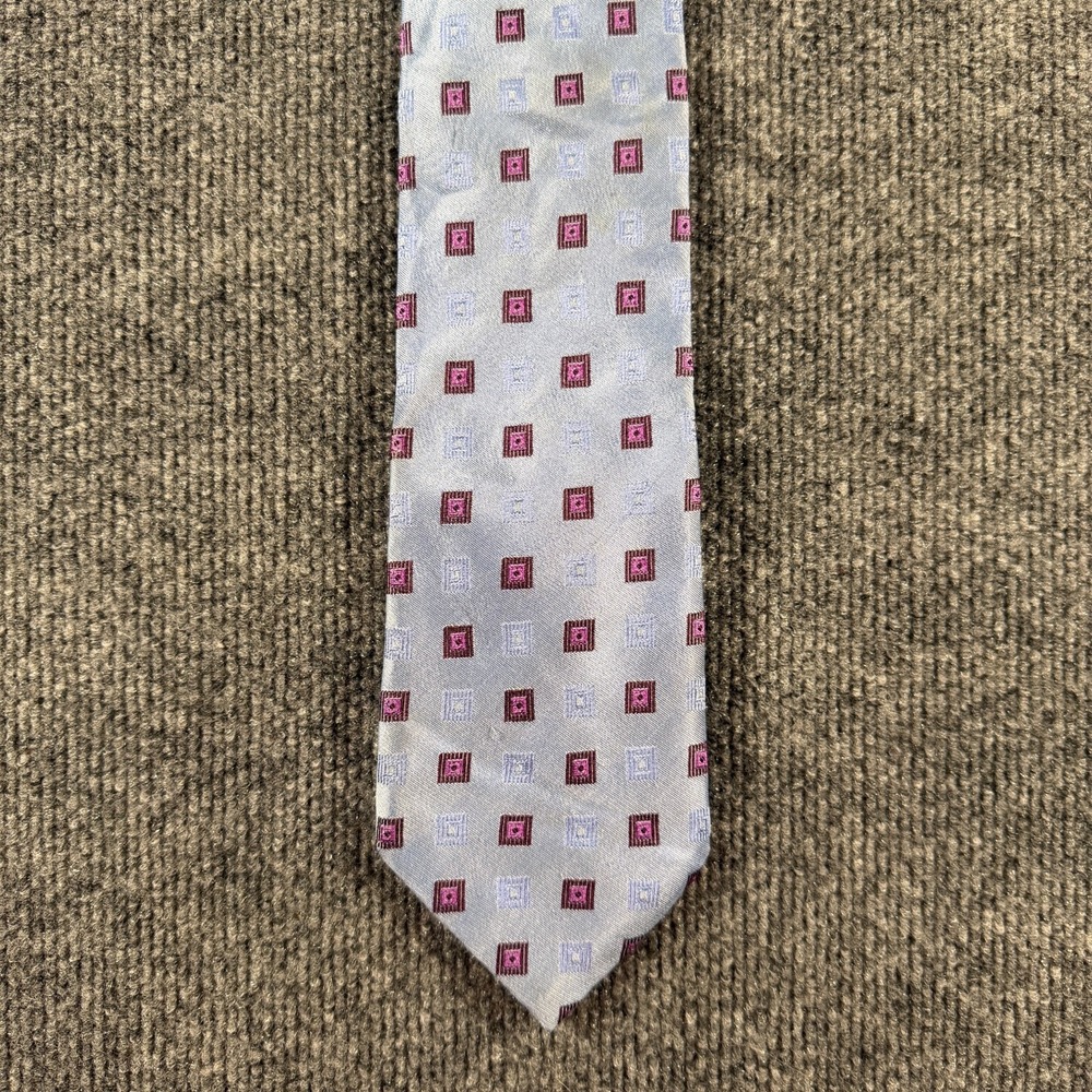 Canali Tie Blue Jacquard Geometric Squares Modern Luxury 3.75" x 60.5"